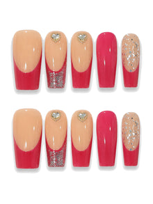 Heart French Glitter Tip Press-On Nails
