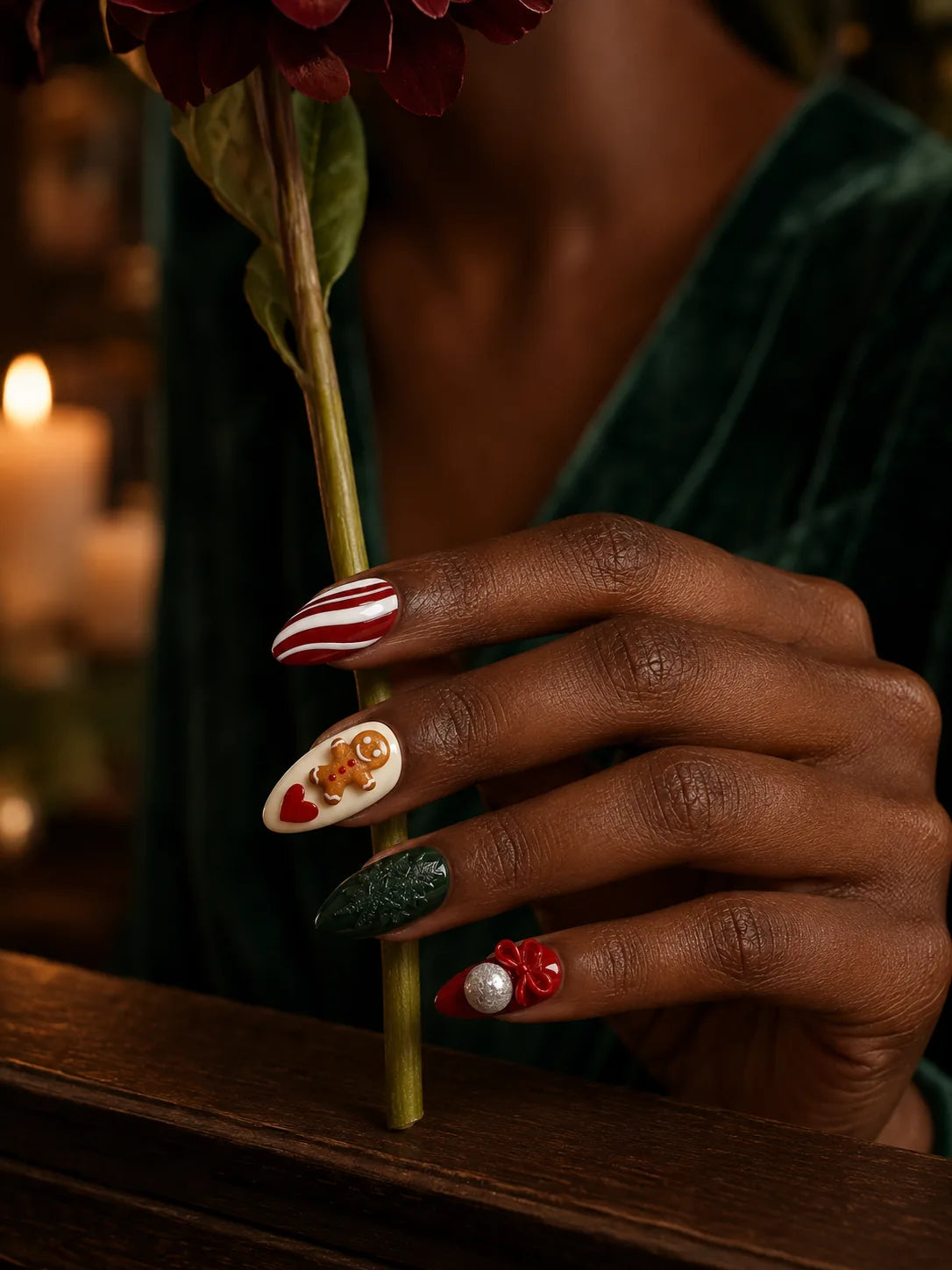 Holly Wreath Charm Press-On Nails - life1