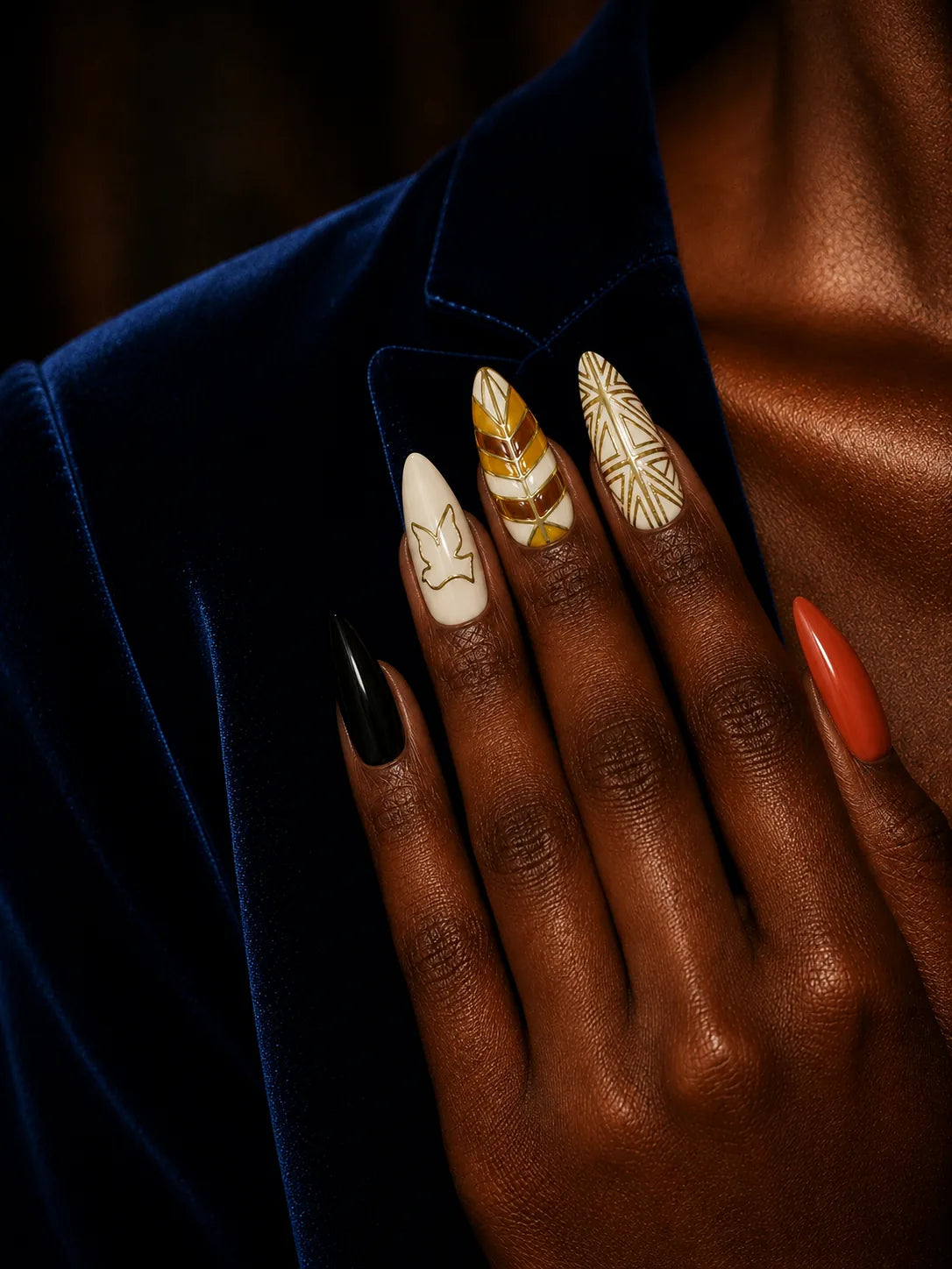 Ivory Dove Gold Linework Press-On Nails - life2