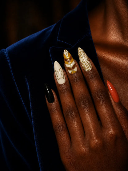 Ivory Dove Gold Linework Press-On Nails - life2