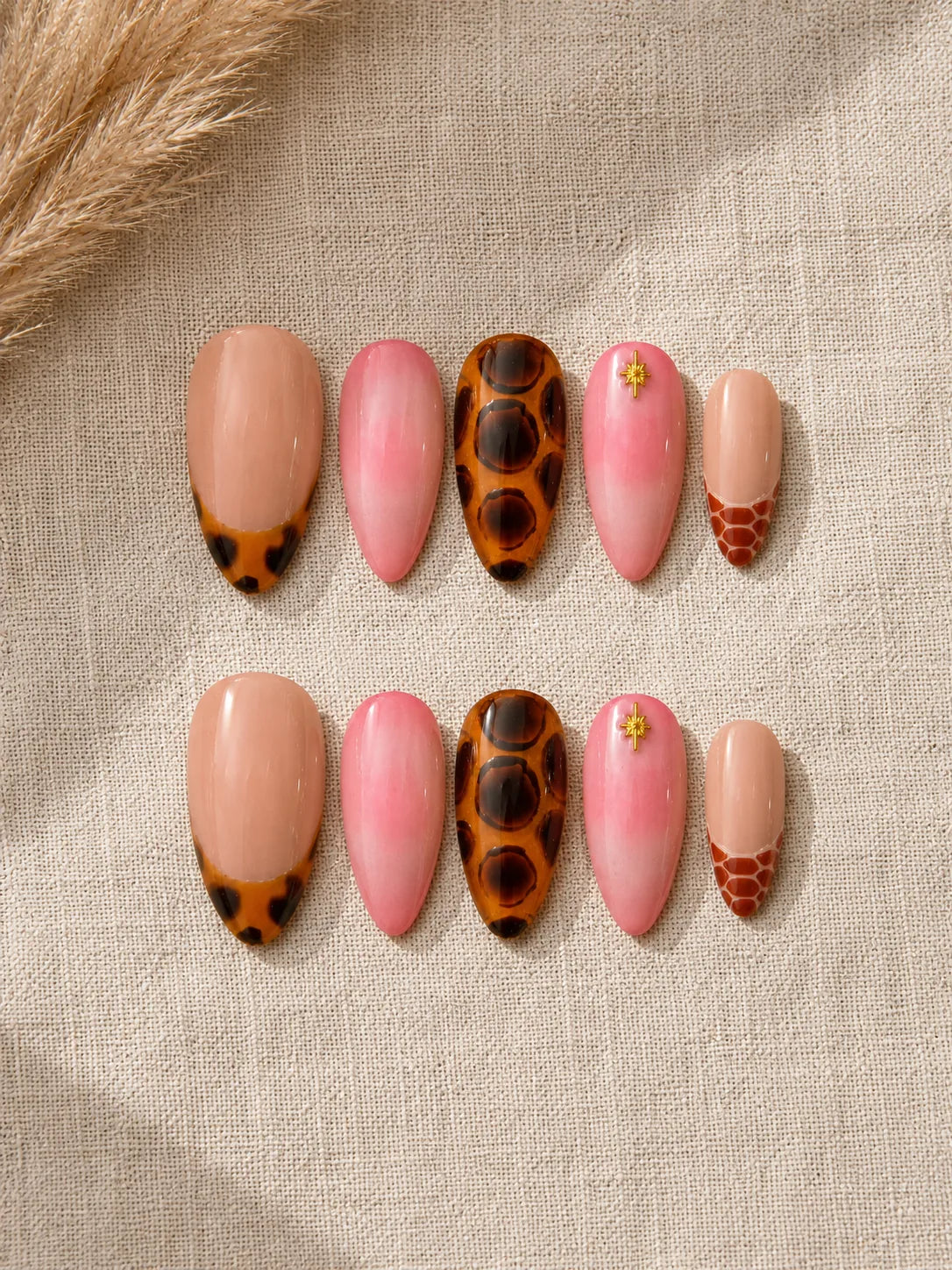 Jelly Tortoise Snakeskin Pink Press-On Nails - flatlay