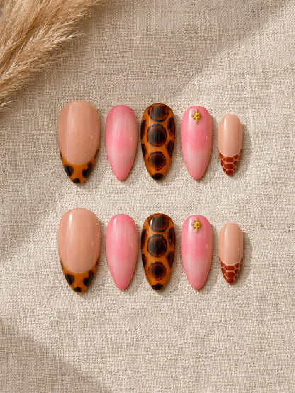 Jelly Tortoise Snakeskin Pink Press-On Nails - flatlay