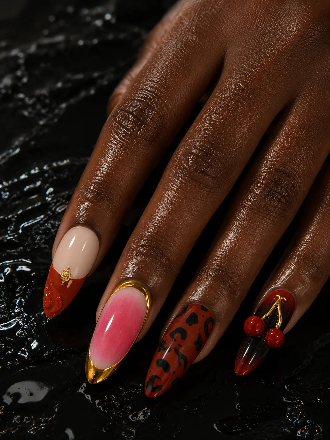 Lipstick Kiss Leopard Cherry Press-On Nails - hand2