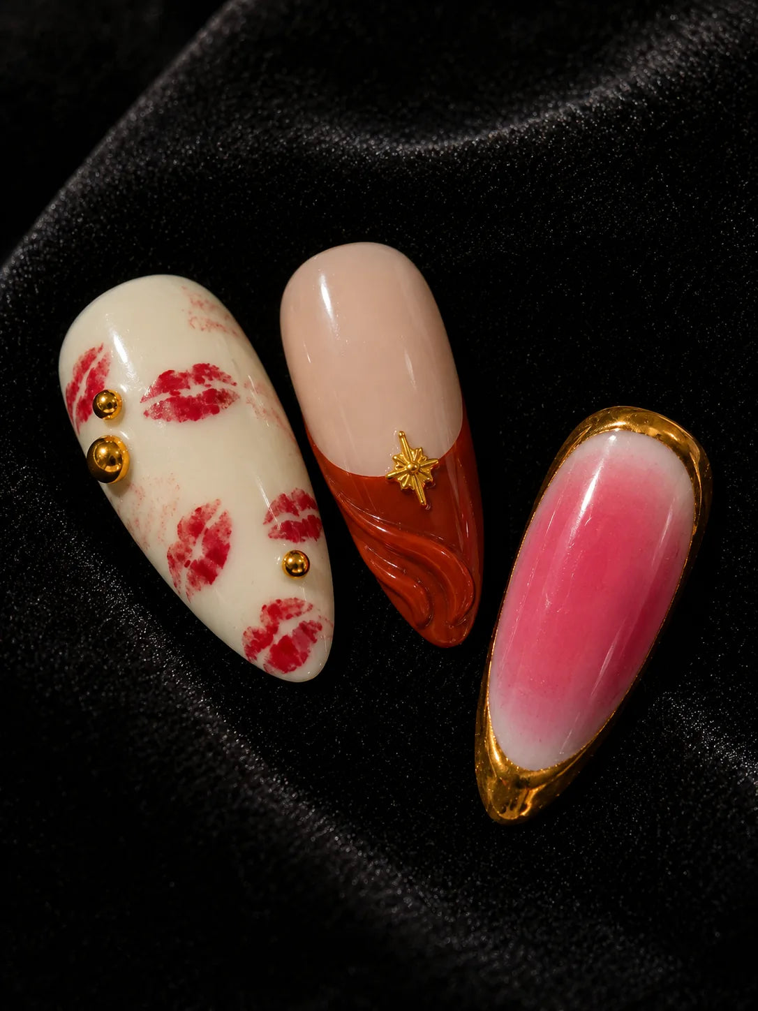 Lipstick Kiss Leopard Cherry Press-On Nails - closeup
