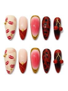 Lipstick Kiss Leopard Cherry Press-On Nails