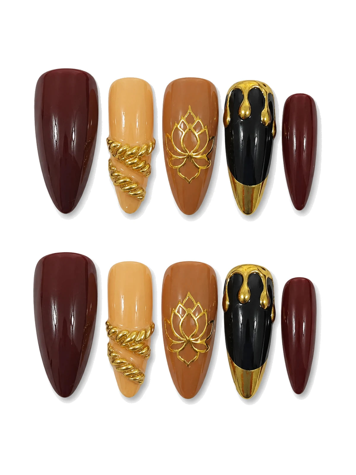 Lotus Rope Gold press-on nails set