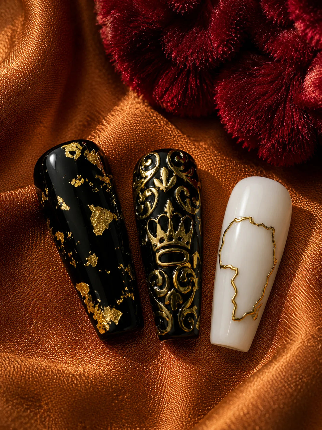 Motherland Gold Baroque Crown Press-On Nails - closeup
