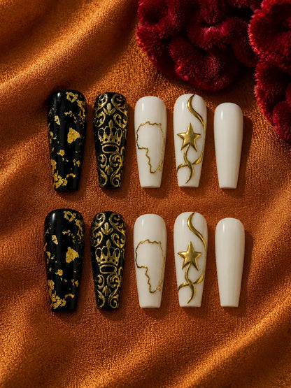 Motherland Gold Baroque Crown Press-On Nails - flatlay