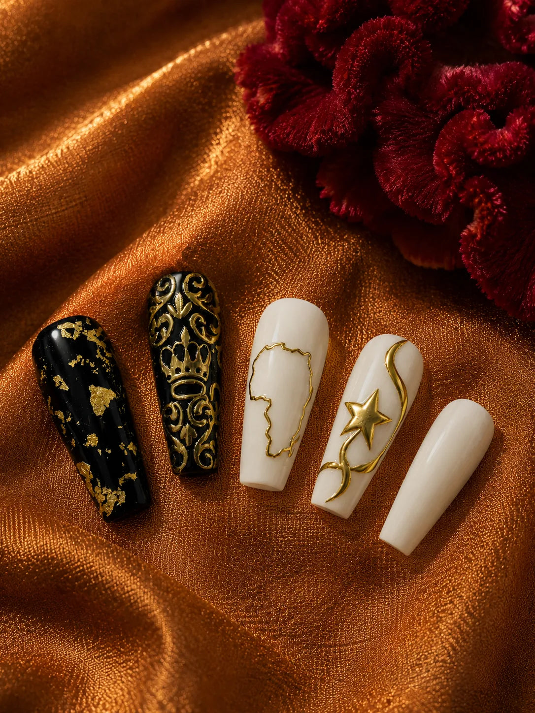 Motherland Gold Baroque Crown Press-On Nails - closeup2