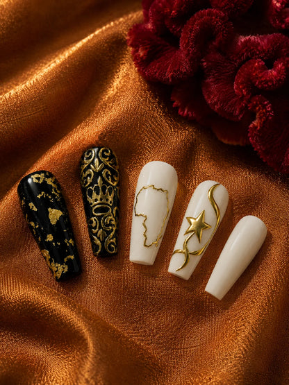 Motherland Gold Baroque Crown Press-On Nails - closeup2