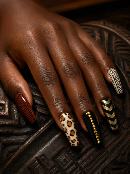Mudcloth Muse Leopard Chevron Press-On Nails - hand1