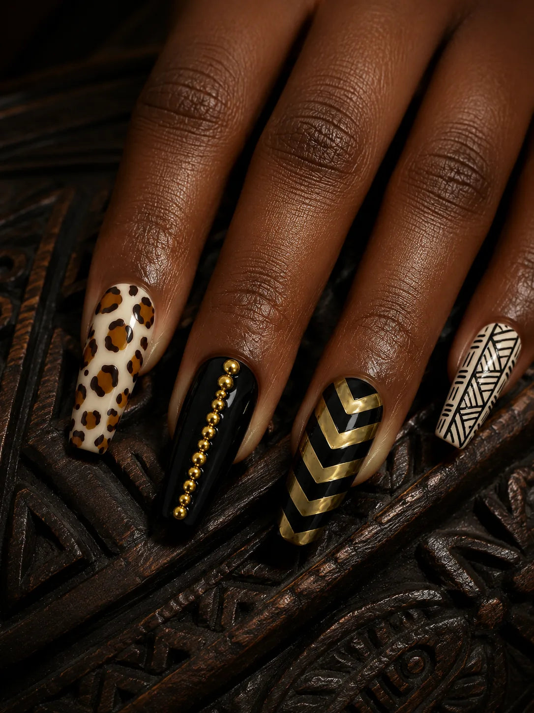 Mudcloth Muse Leopard Chevron Press-On Nails - hand2