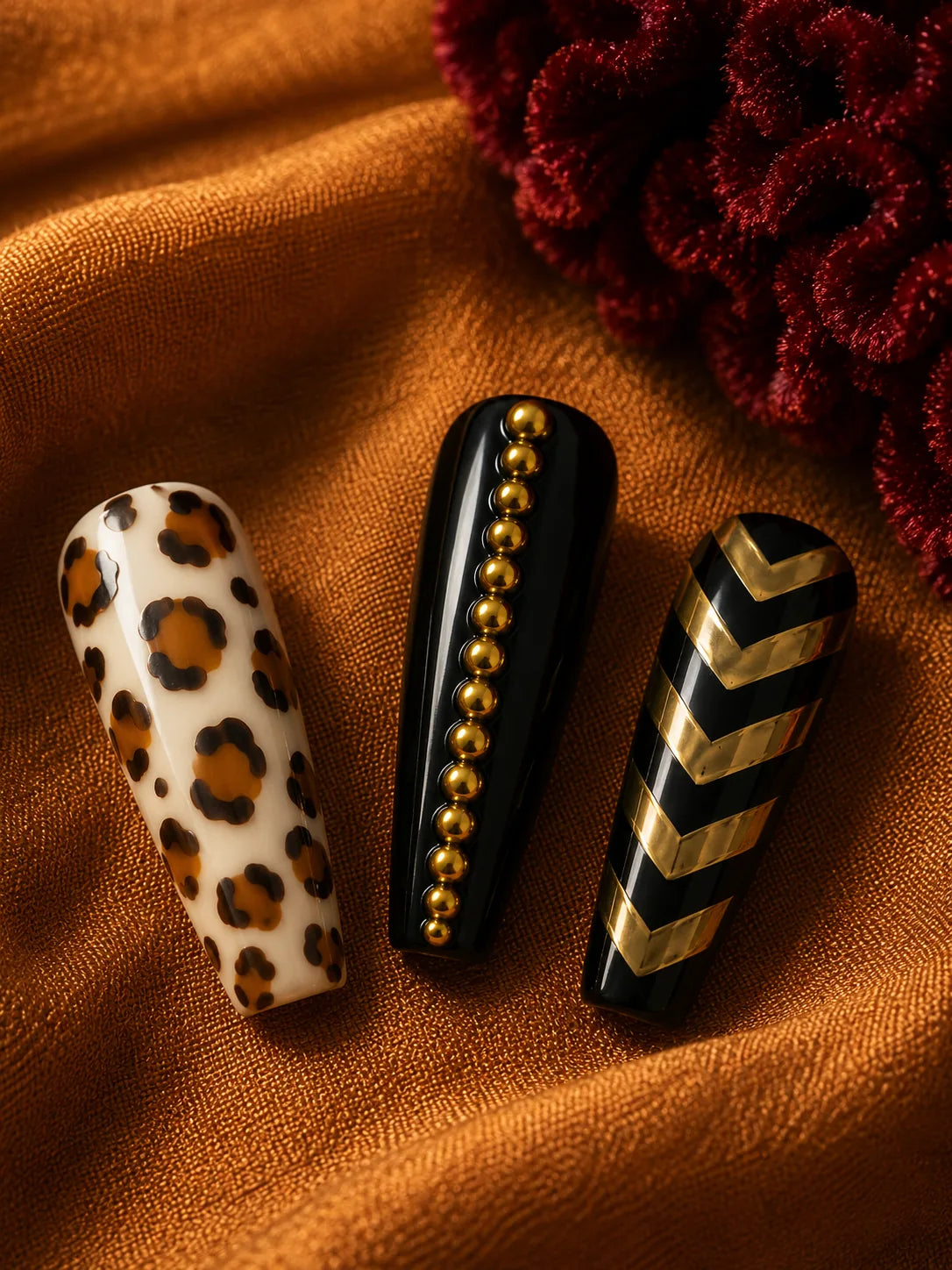 Mudcloth Muse Leopard Chevron Press-On Nails - closeup