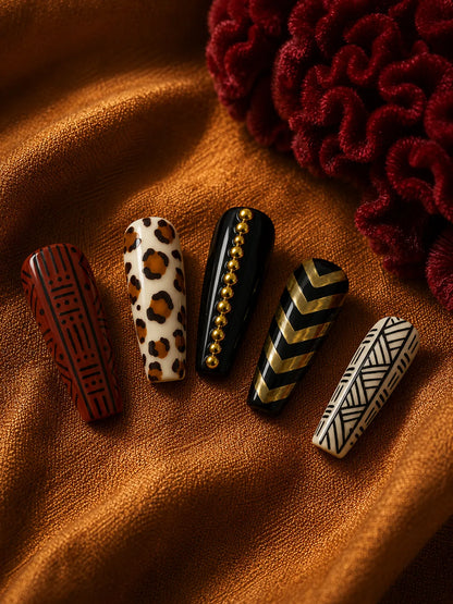 Mudcloth Muse Leopard Chevron Press-On Nails - closeup2