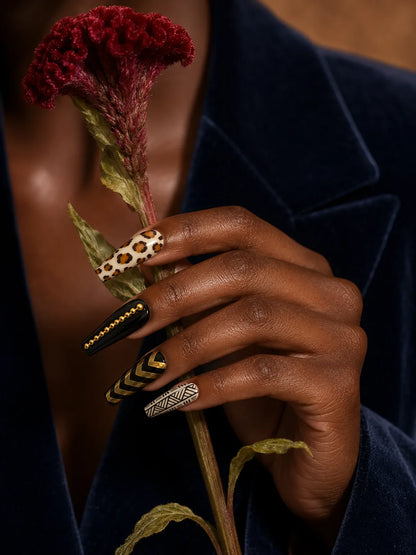 Mudcloth Muse Leopard Chevron Press-On Nails - life1