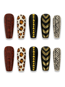 Mudcloth Muse Leopard Chevron Press-On Nails
