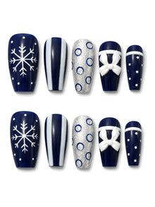 Navy Snow Bow Press-On Nails