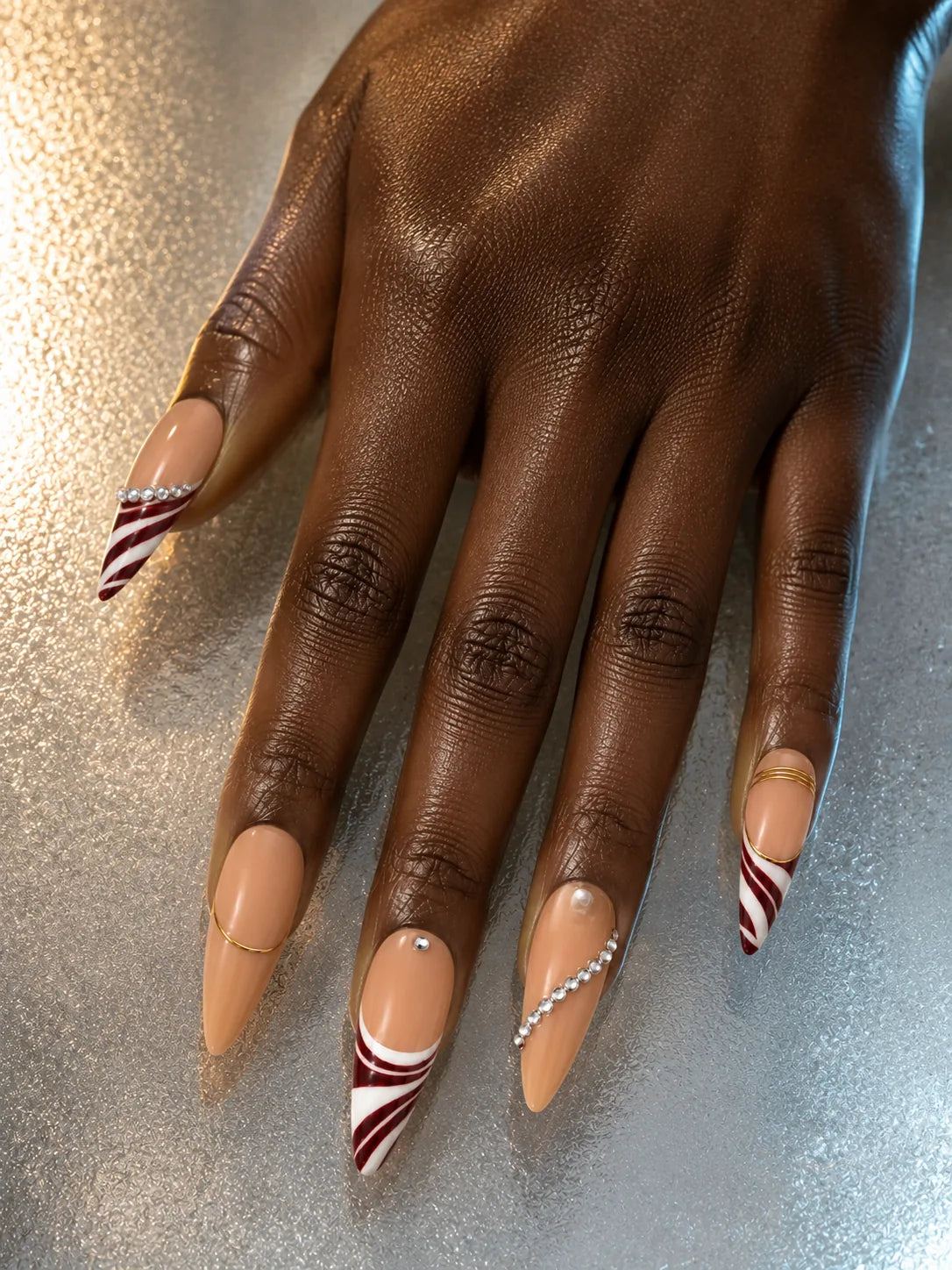 Nude Noel Candy Cane Press-On Nails - hand1
