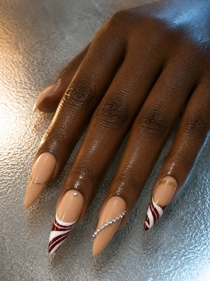 Nude Noel Candy Cane Press-On Nails - hand2