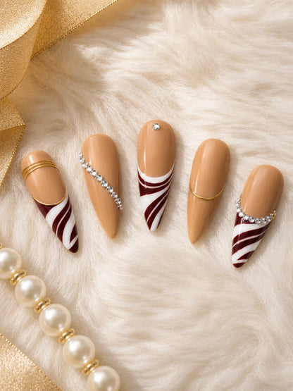 Nude Noel Candy Cane Press-On Nails - closeup2