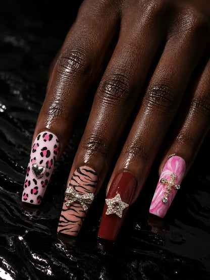 Pink Panther Charm Leopard Press-On Nails - hand2