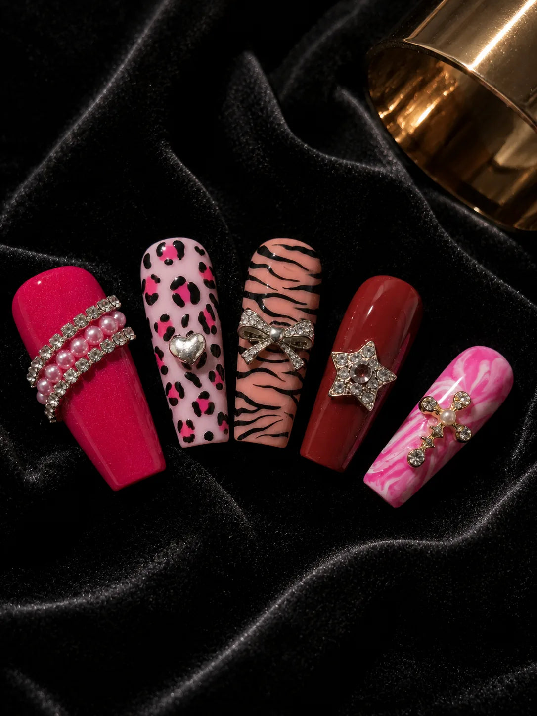 Pink Panther Charm Leopard Press-On Nails - closeup2