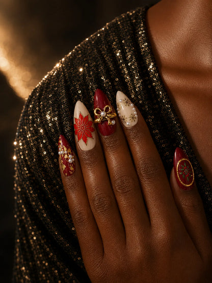 Poinsettia Gold Mistletoe Press-On Nails - life2