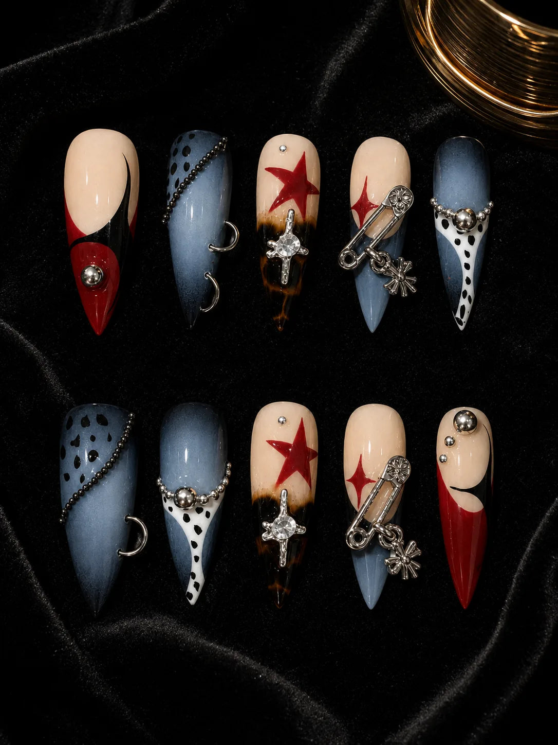 Rebel Chain - Tortoiseshell Punk Hardware Press-On Nails - flatlay