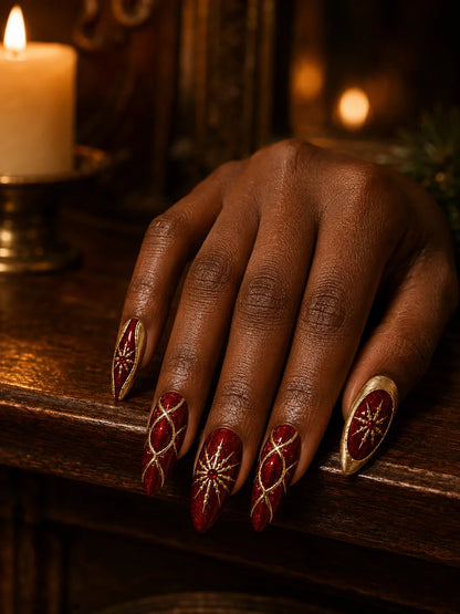 Regal Starburst Gold Quilted Press-On Nails - hand1