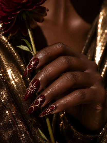 Regal Starburst Gold Quilted Press-On Nails - life1