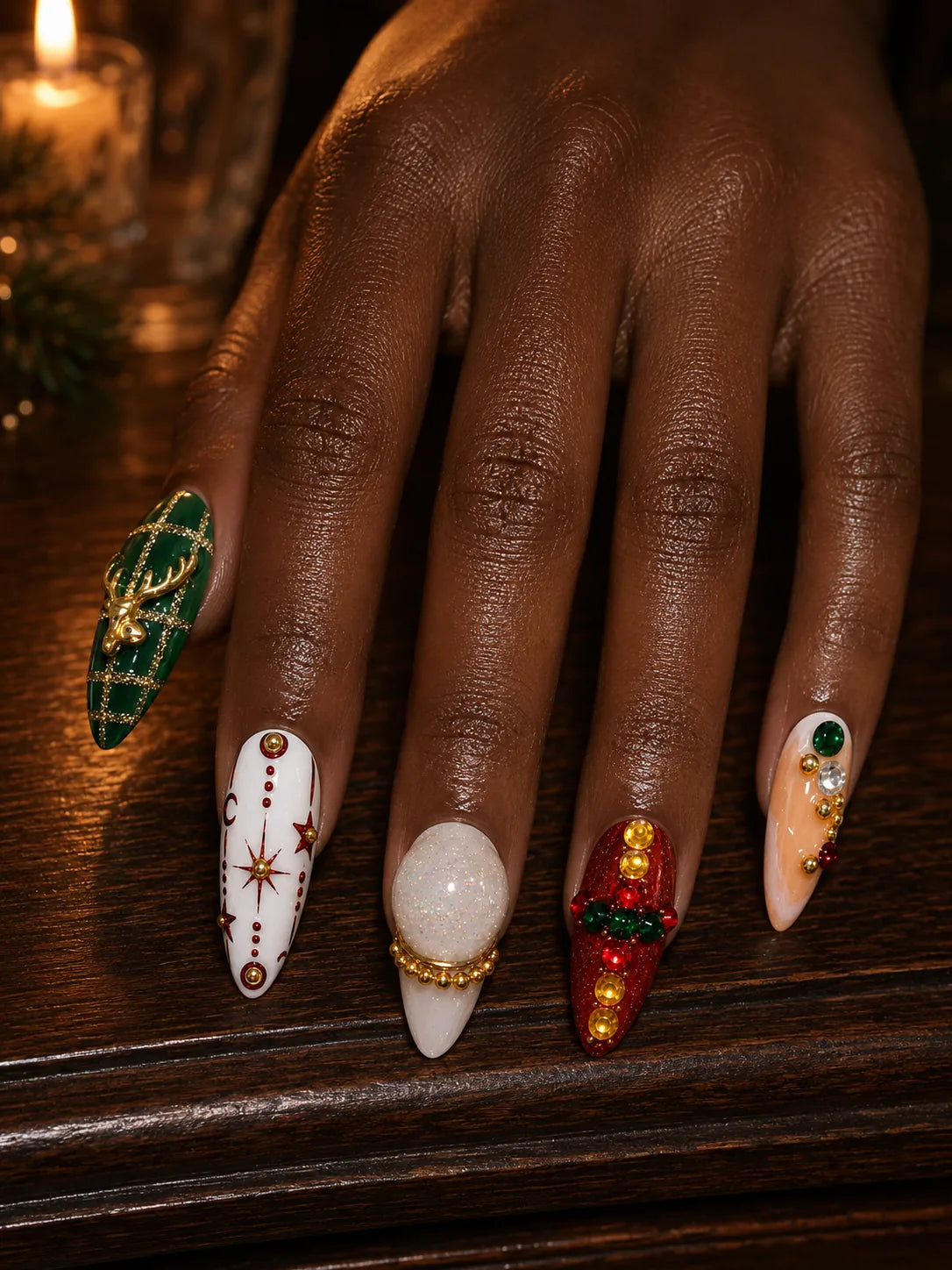 Reindeer Royale Snow Globe Press-On Nails - hand1
