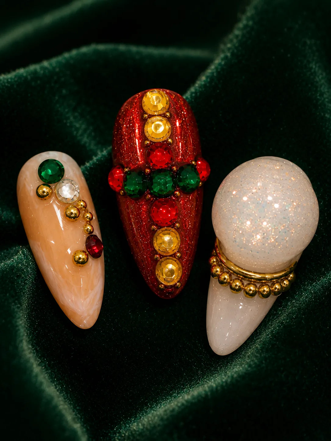 Reindeer Royale Snow Globe Press-On Nails - closeup