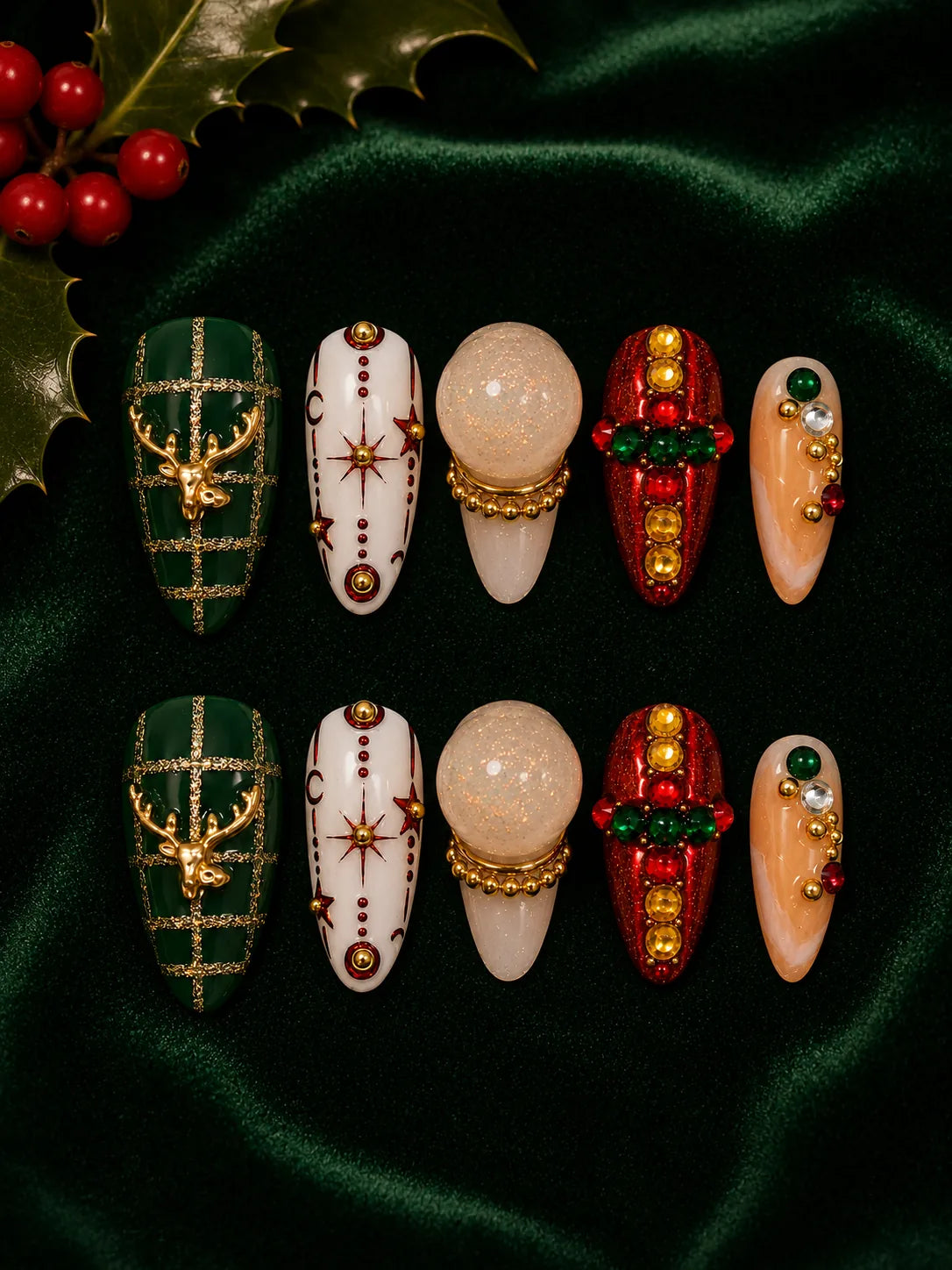 Reindeer Royale Snow Globe Press-On Nails - flatlay