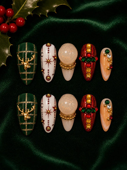 Reindeer Royale Snow Globe Press-On Nails - flatlay