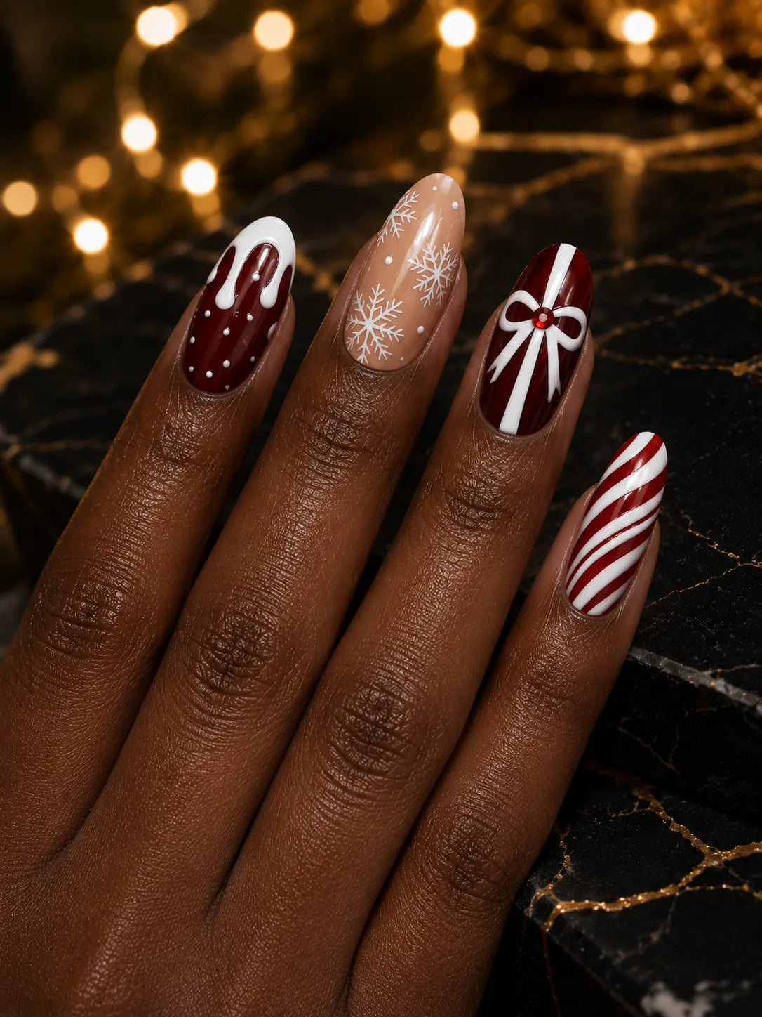 Ribbon Cane Icing Drip Press-On Nails - hand2