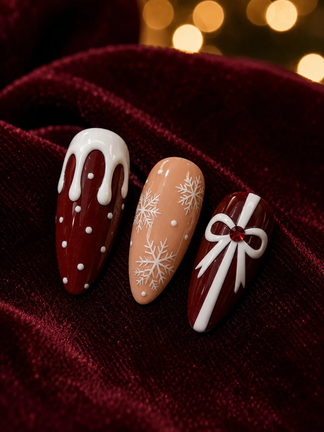 Ribbon Cane Icing Drip Press-On Nails - closeup