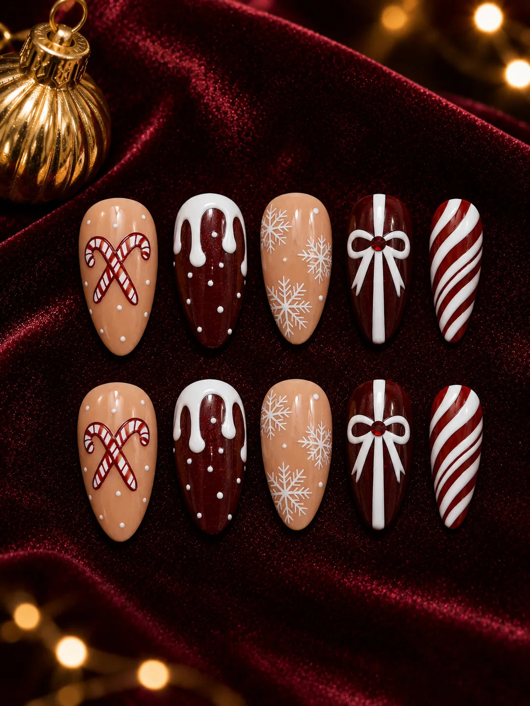 Ribbon Cane Icing Drip Press-On Nails - flatlay