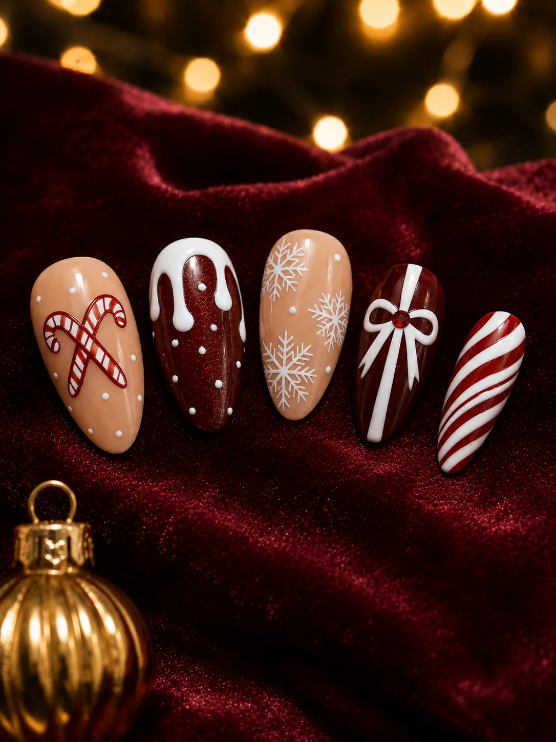 Ribbon Cane Icing Drip Press-On Nails - closeup2