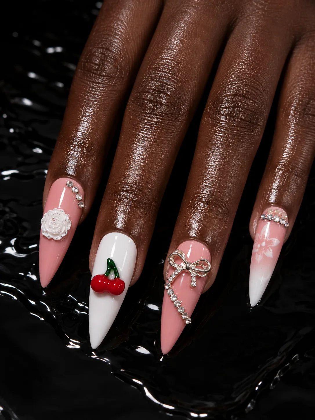 Rose Chain Romance Bow Press-On Nails - hand2