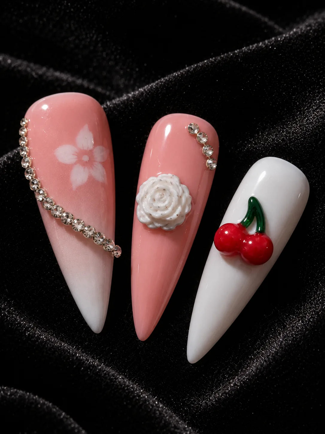 Rose Chain Romance Bow Press-On Nails - closeup