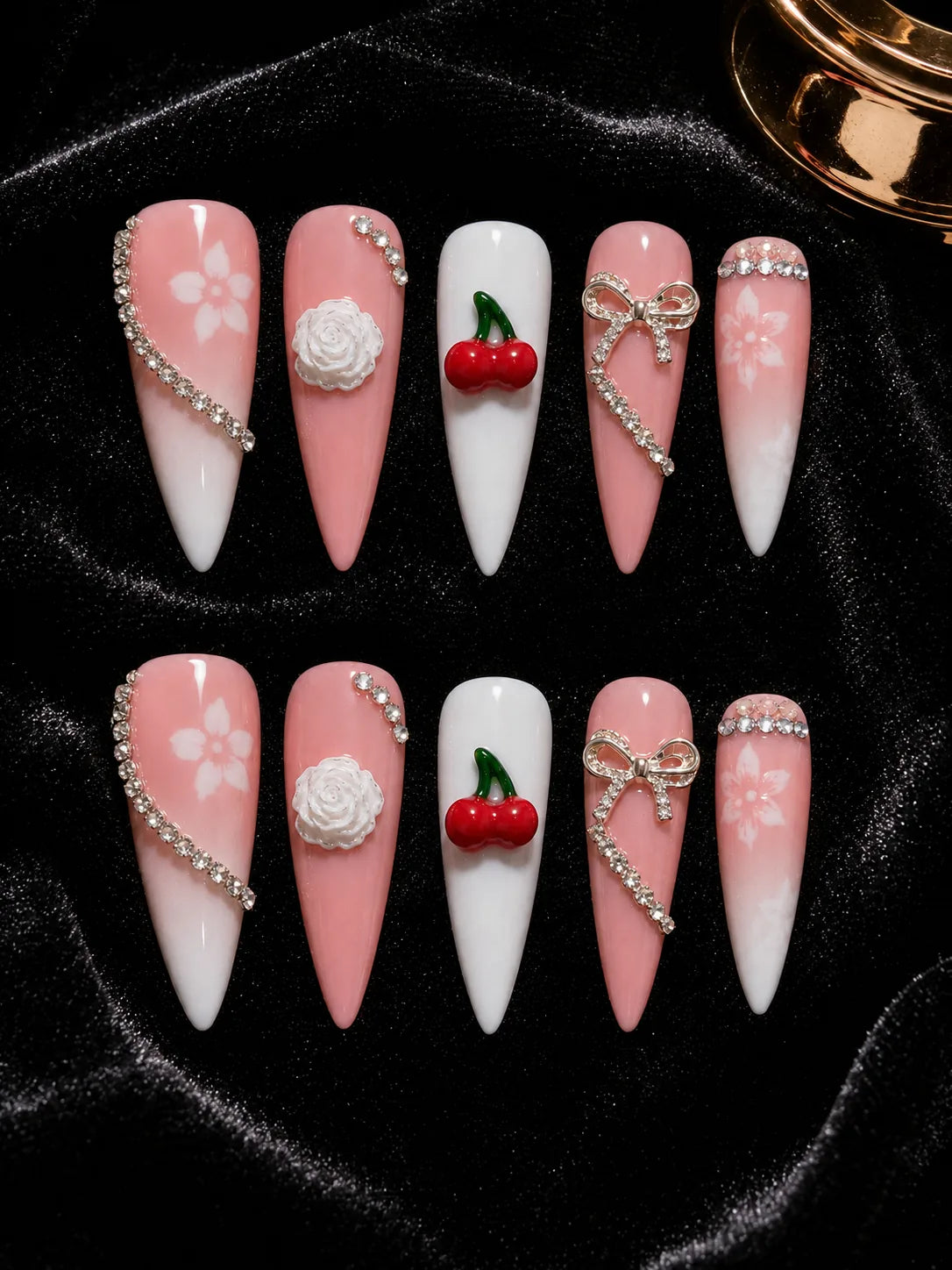 Rose Chain Romance Bow Press-On Nails - flatlay