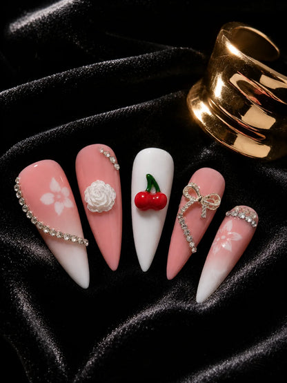 Rose Chain Romance Bow Press-On Nails - closeup2