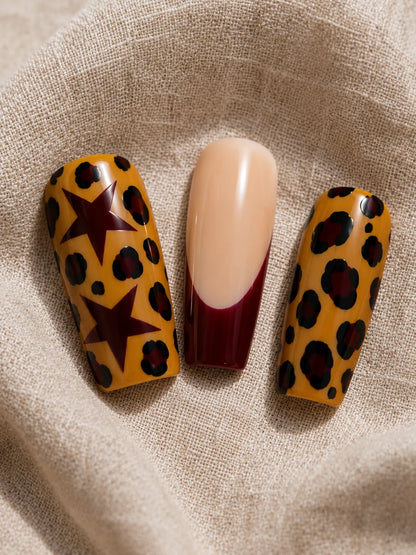 Safari French Leopard Press-On Nails - closeup