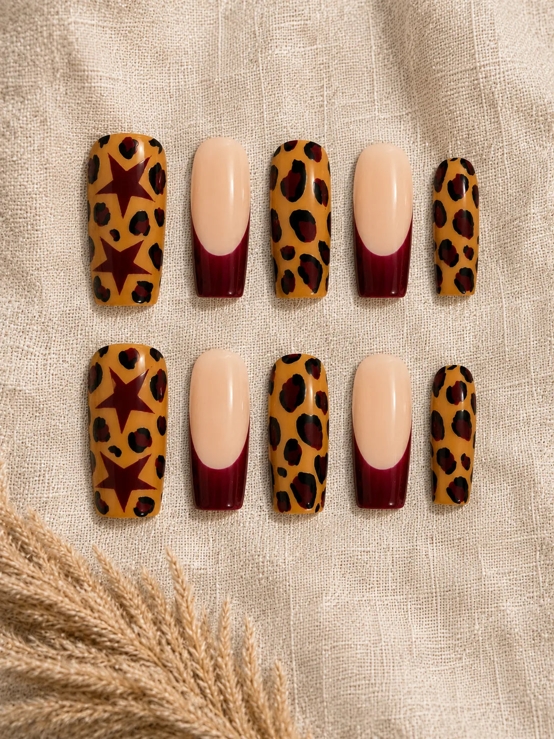 Safari French Leopard Press-On Nails - flatlay