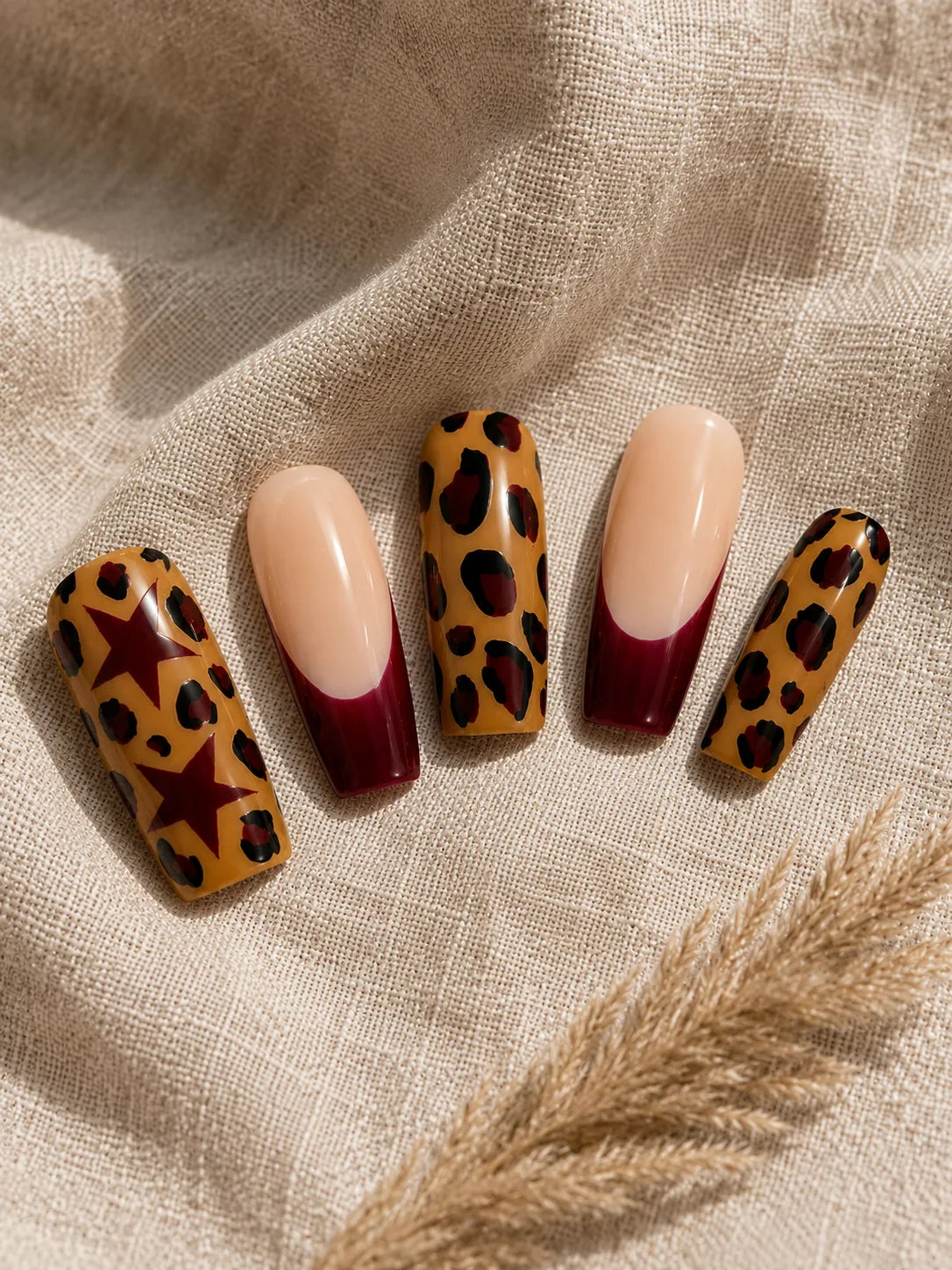Safari French Leopard Press-On Nails - closeup2