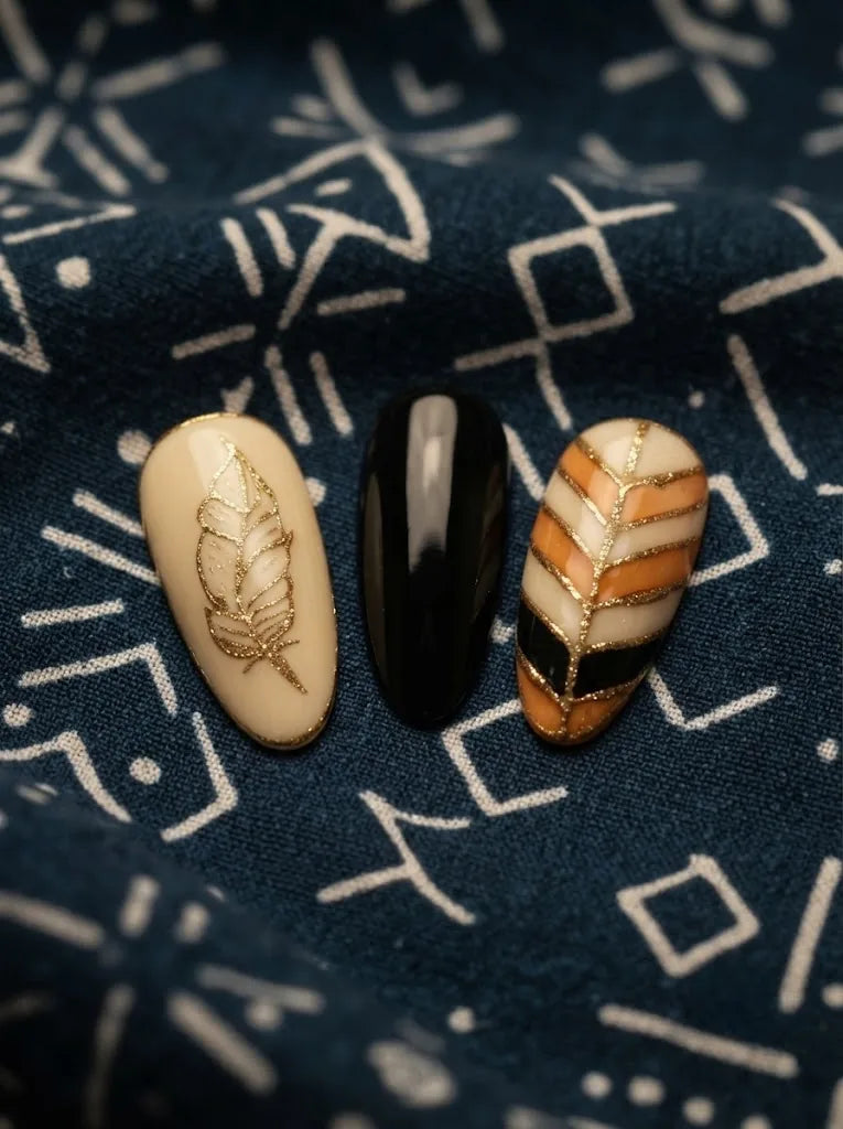 Solstice Sun Feather Press-On Nails - closeup