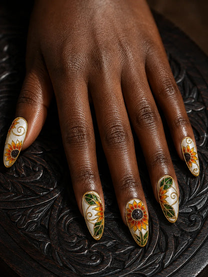 Stained Glass Sunflower Press-On Nails - hand1