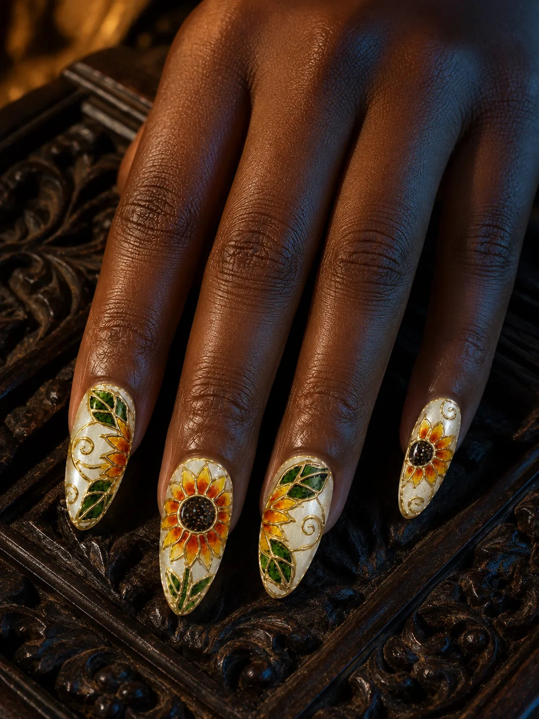 Stained Glass Sunflower Press-On Nails - hand2