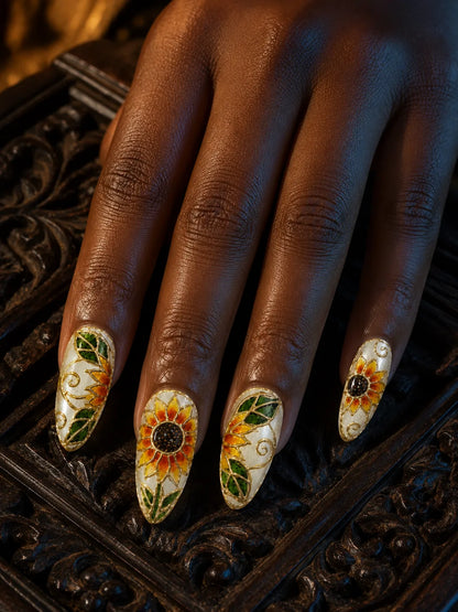 Stained Glass Sunflower Press-On Nails - hand2