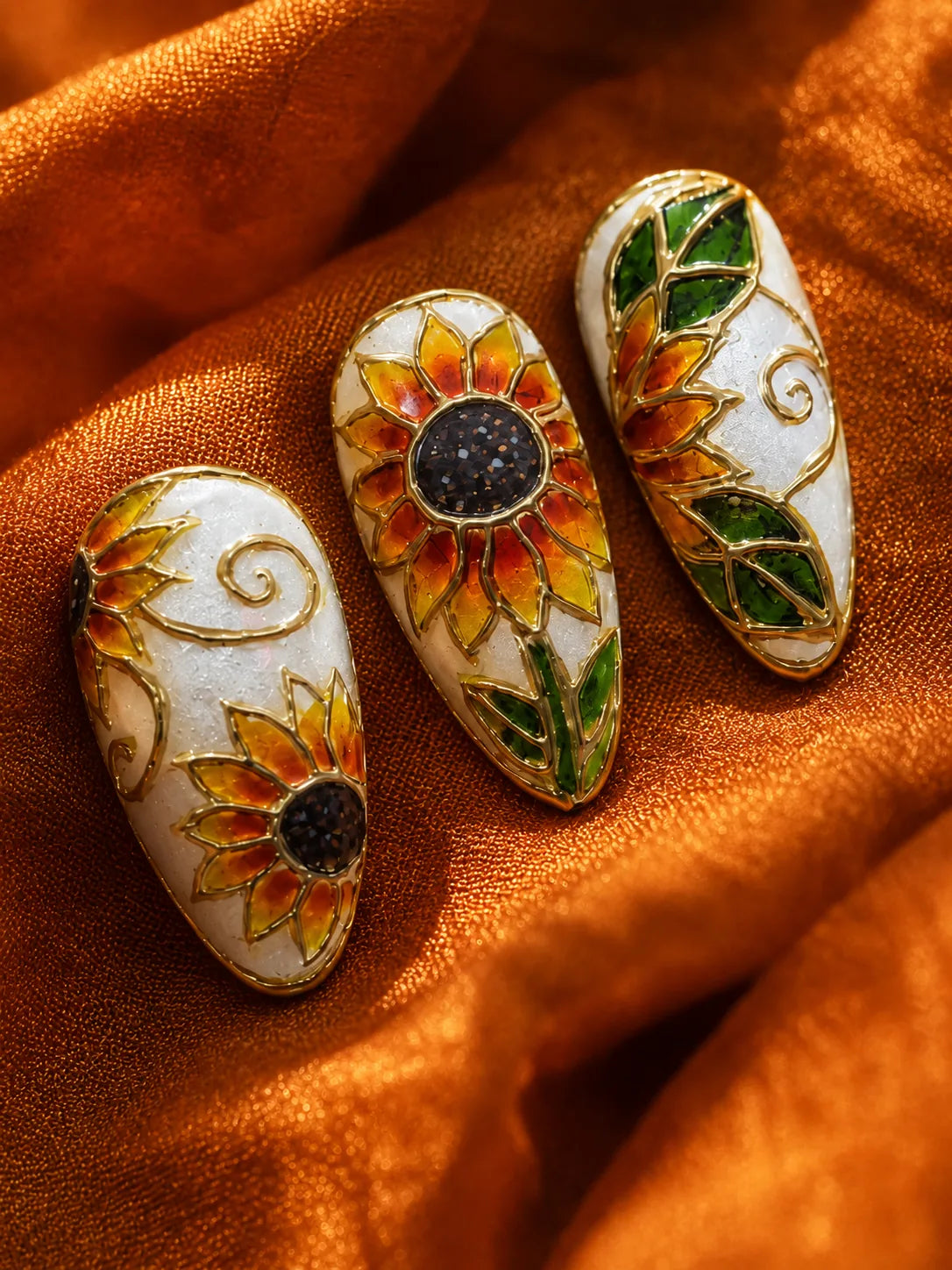Stained Glass Sunflower Press-On Nails - closeup
